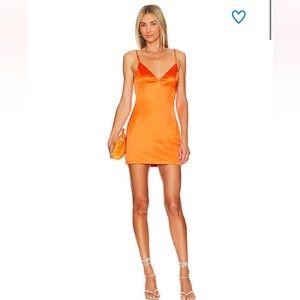 SUPERDOWN- Nicole Vibrant Orange Satin Slip Dress